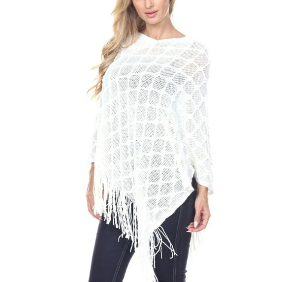 White Mark Women's Fringe Knit Poncho, One Size