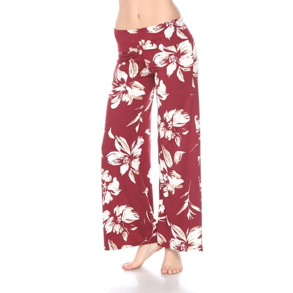 White Mark Women's Hawaiian Flower Palazzo Pants