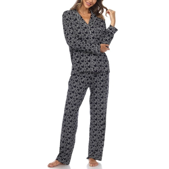 White Mark Women's Heart Print Long Sleeve Pajama Set