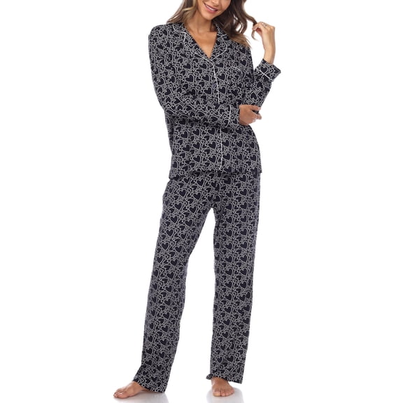 White Mark Women's Heart Print Long Sleeve Pajama Set