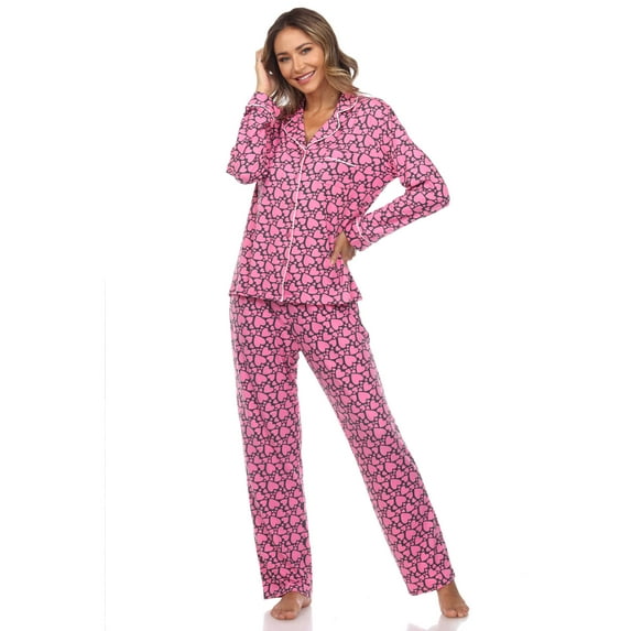 White Mark Women's Heart Print Long Sleeve Pajama Set