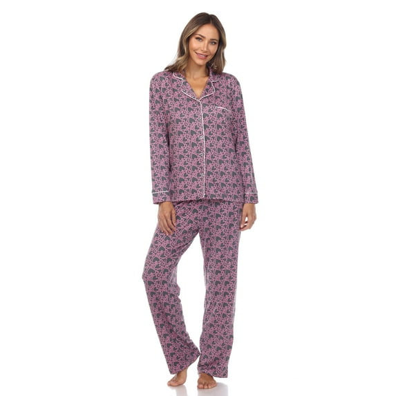 White Mark Women's Heart Print Long Sleeve Pajama Set