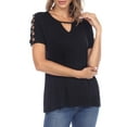 thumbnail image 1 of White Mark Women's Keyhole Neck Short Crisscross Sleeve Top, 1 of 5