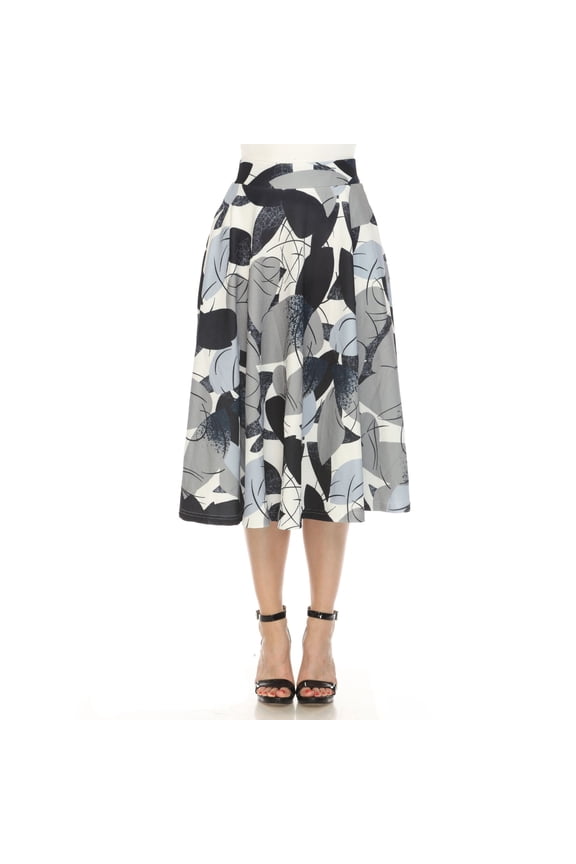 Women's Leaf Print Vintage Flared Midi Skirt