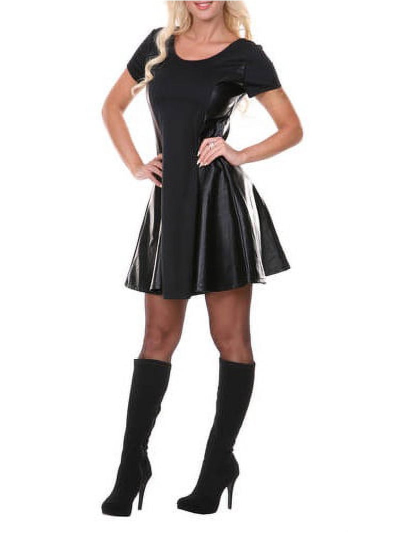 faux leather panel dress Black Faux Leather Side Panel Mini Dress main image 1