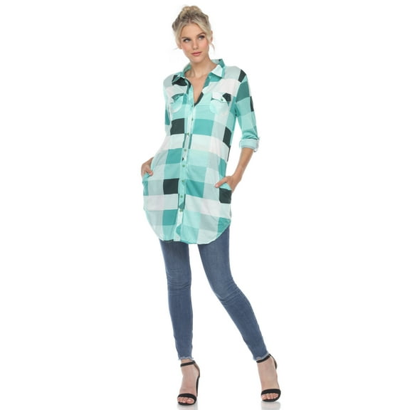 White Mark Women's Light Weight Plaid Print Tunic with Pockets