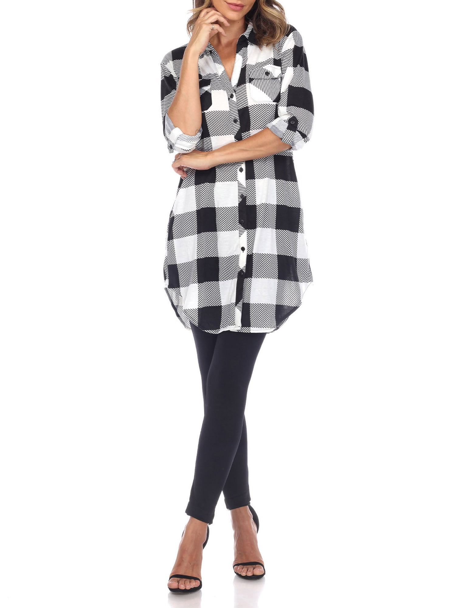 White Mark Women's Light Weight Plaid Print Tunic with Pockets
