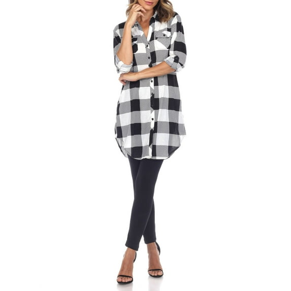 White Mark Women's Light Weight Plaid Print Tunic with Pockets