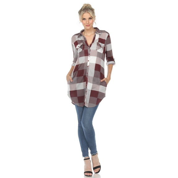 White Mark Women's Light Weight Plaid Print Tunic with Pockets