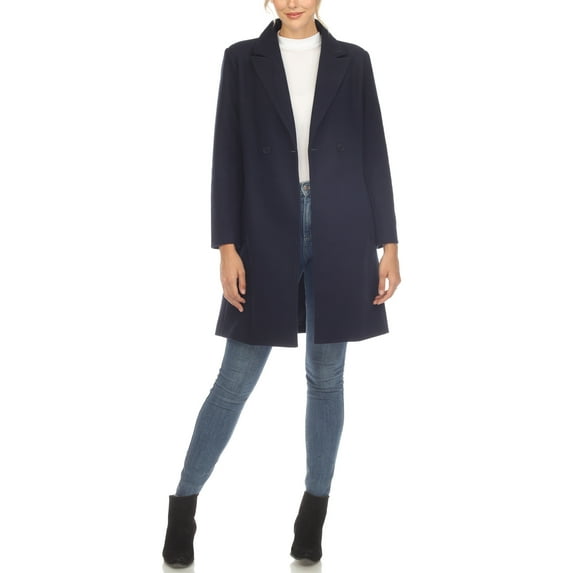 White Mark Women's Long Sleeve Classic Double-Breasted Walker Coat