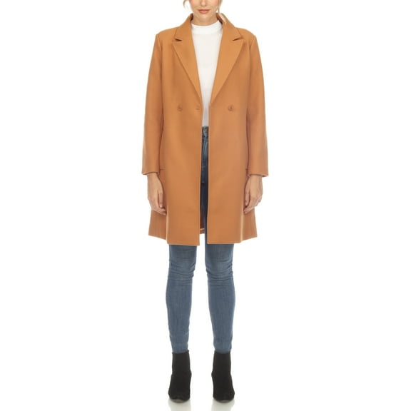 White Mark Women's Long Sleeve Classic Double-Breasted Walker Coat