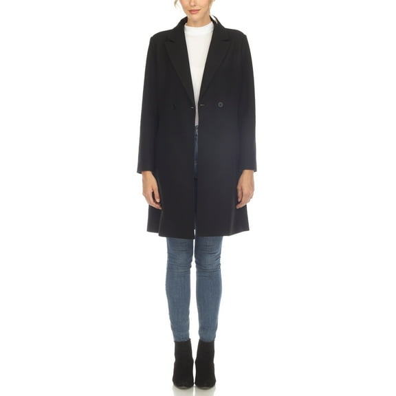White Mark Women's Long Sleeve Classic Double-Breasted Walker Coat