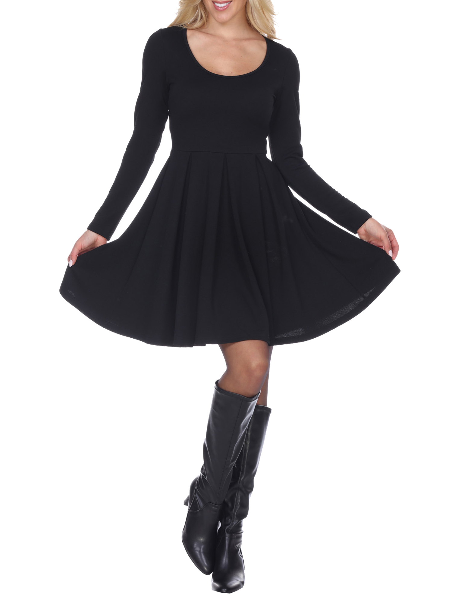 White Mark Women's Long Sleeve Fit and Flare Dress - image 1 of 4