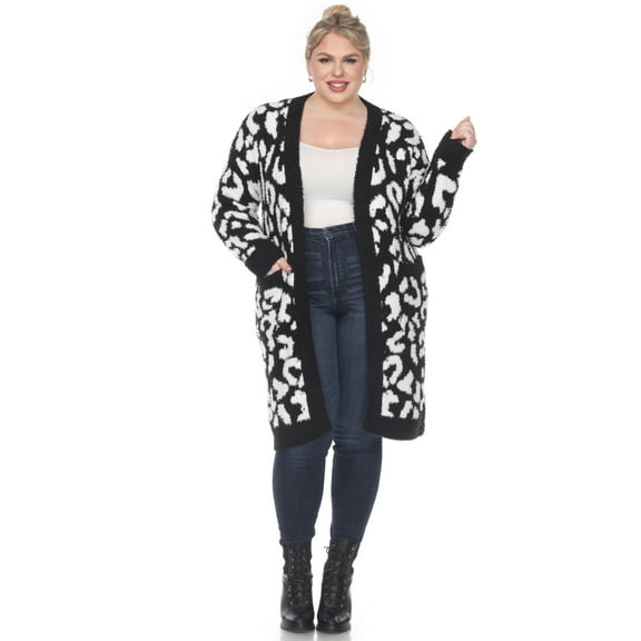 White Mark Women's Long Sleeve Leopard Sherpa Cardigan