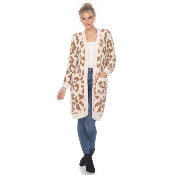 White Mark Women's Long Sleeve Leopard Sherpa Cardigan