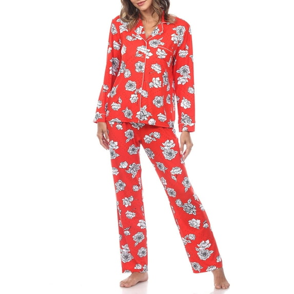 White Mark Women's Long Sleeve & Pants Floral Pajama Set