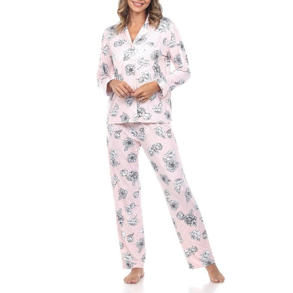 White Mark Women's Long Sleeve & Pants Floral Pajama Set