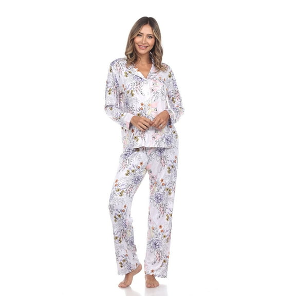 White Mark Women's Long Sleeve & Pants Floral Pajama Set