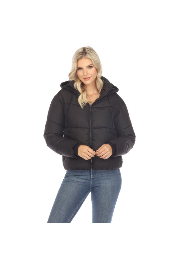 Fashion's Long Sleeve Zip Hooded Puffer Jacket with Pockets