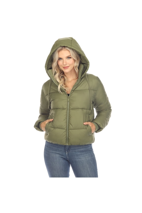 Women's Long Sleeve Zip Hooded Puffer Jacket with Pockets