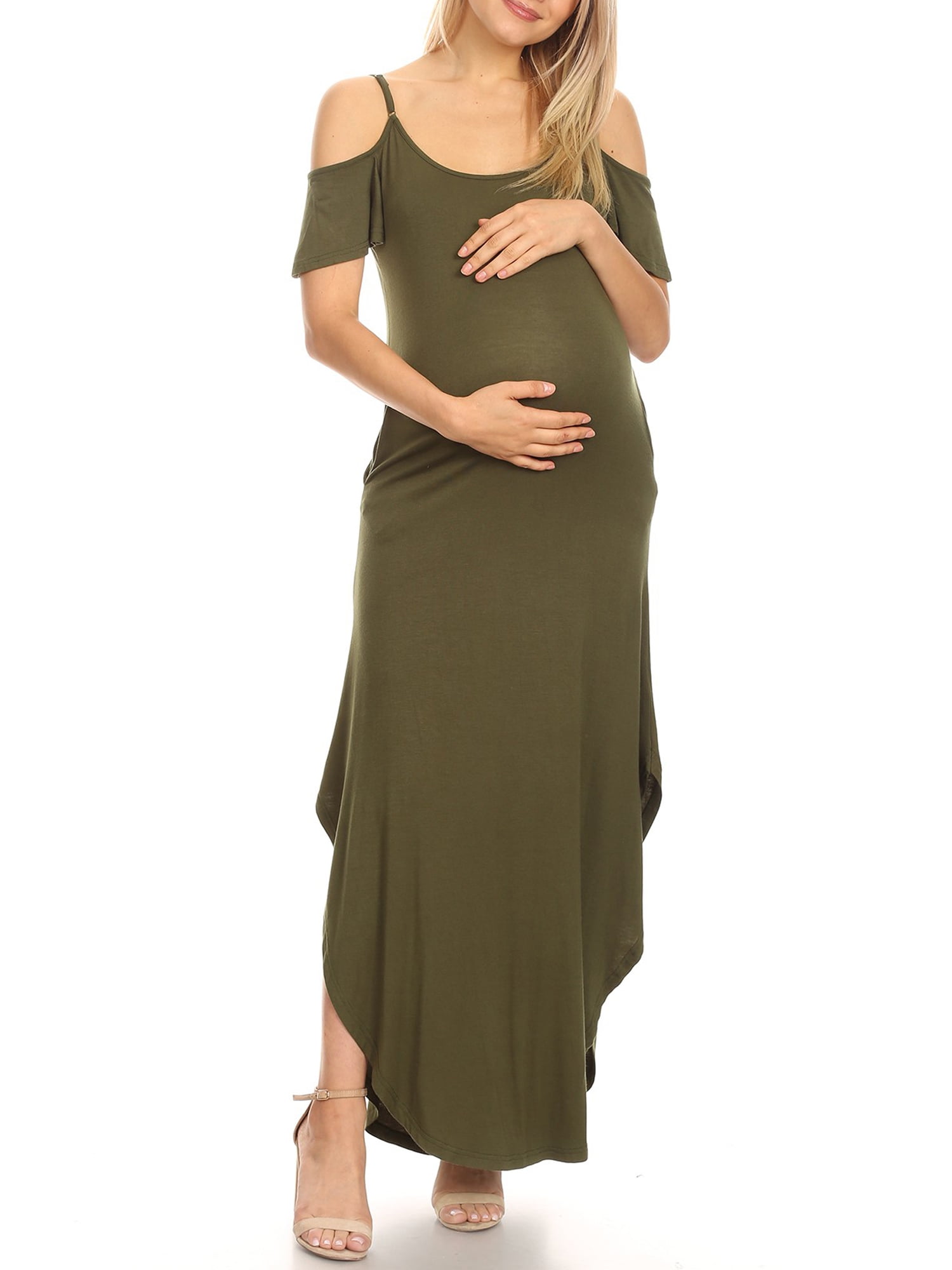 White Mark Plus Maternity 'Reta' Maxi Dress, Size: 2XL, Olive