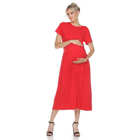 White Mark Women's Maternity Asymmetric Drop Waist Maxi Dress