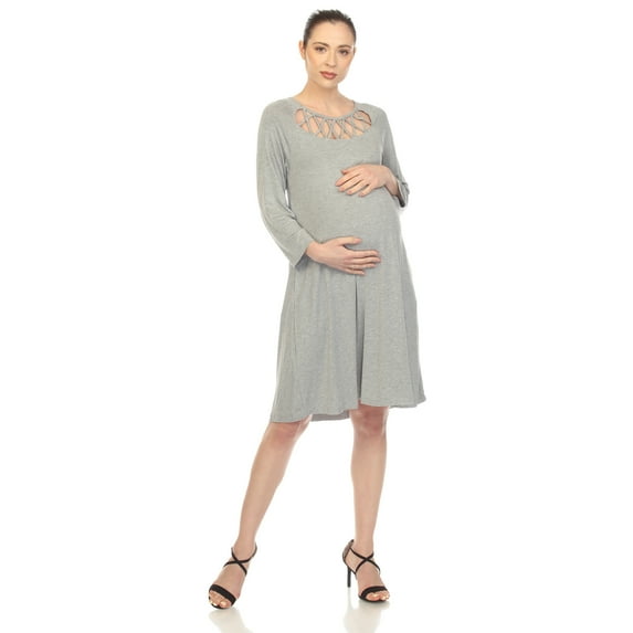 White Mark Women's Maternity Cross Neckline Swing Dress