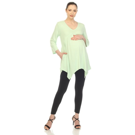 White Mark Women's Maternity Empire Waist V-Neck Tunic Top