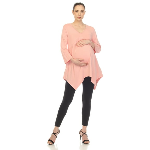 White Mark Women's Maternity Empire Waist V-Neck Tunic Top