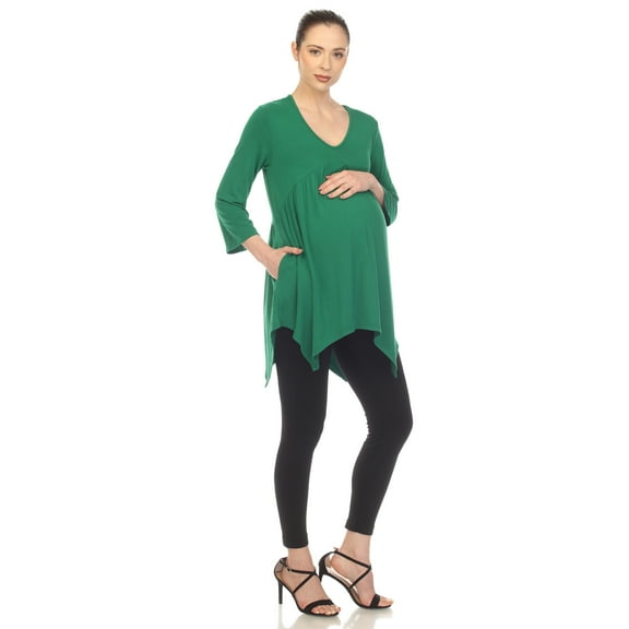 White Mark Women's Maternity Empire Waist V-Neck Tunic Top