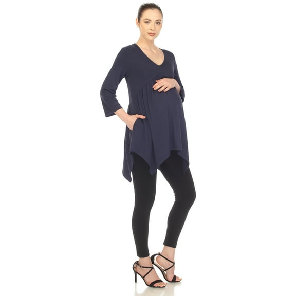 White Mark Women's Maternity Empire Waist V-Neck Tunic Top