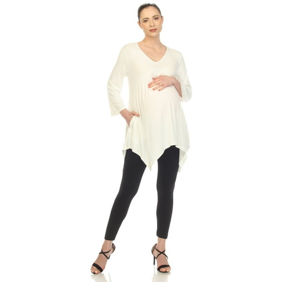 White Mark Women's Maternity Empire Waist V-Neck Tunic Top
