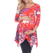 White Mark Women's Maternity Floral Printed Tunic Top