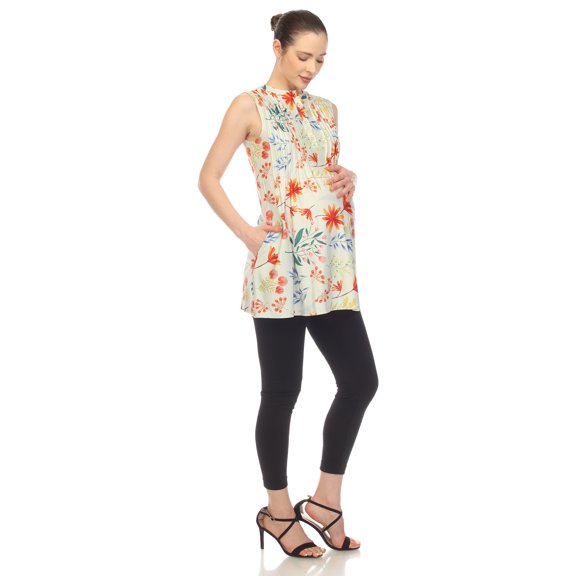 White Mark Women's Maternity Floral Sleeveless Tunic Top