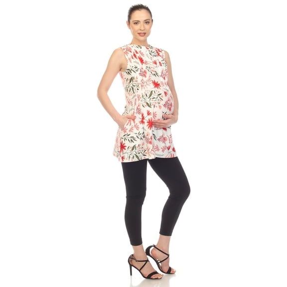 White Mark Women's Maternity Floral Sleeveless Tunic Top