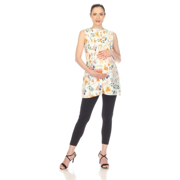 White Mark Women's Maternity Floral Sleeveless Tunic Top