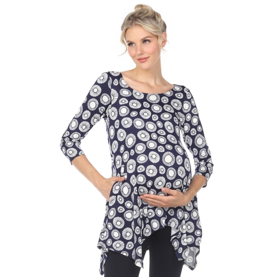 White Mark Women's Maternity Geometric Circle Tunic Top