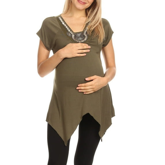 White Mark Women's Maternity Myla Embellished Tunic Top