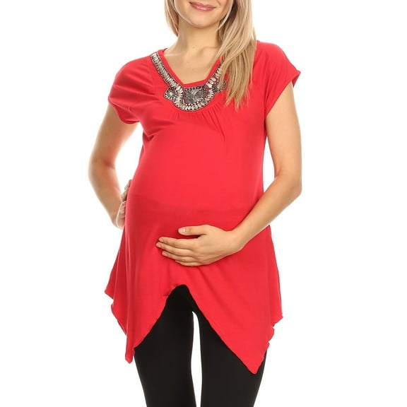White Mark Women's Maternity Myla Embellished Tunic Top