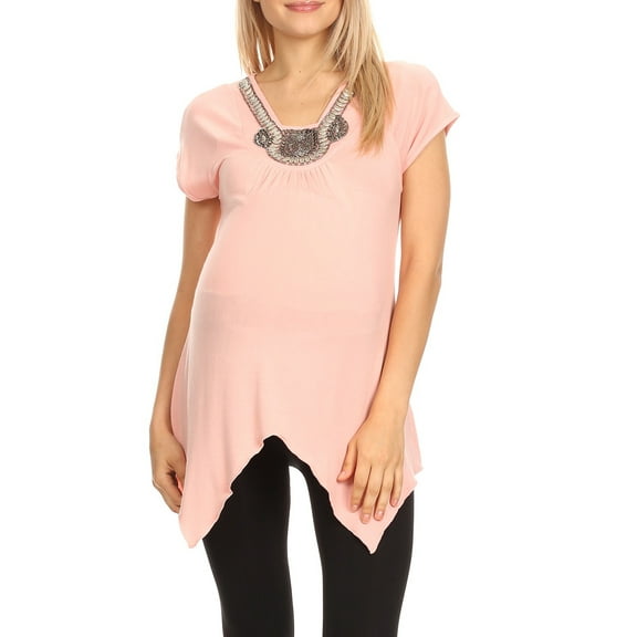 White Mark Women's Maternity Myla Embellished Tunic Top