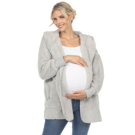 White Mark Women's Maternity Plush Hooded Cardigan with Pockets