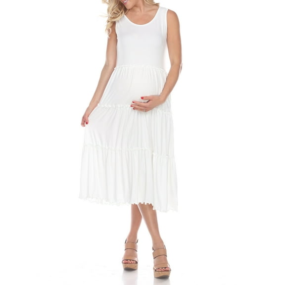 White Mark Women's Maternity Scoop Neck Teired Midi Dress