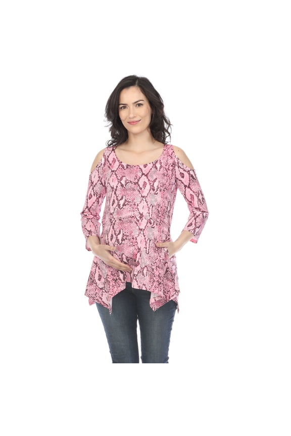 Women's Maternity Snake Print Cold Shoulder Tunic