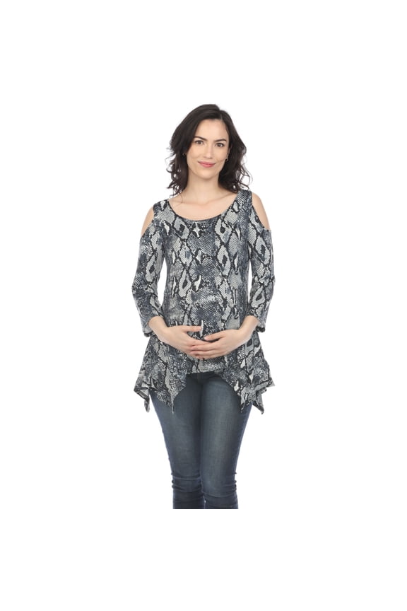 Women's Maternity Snake Print Cold Shoulder Tunic