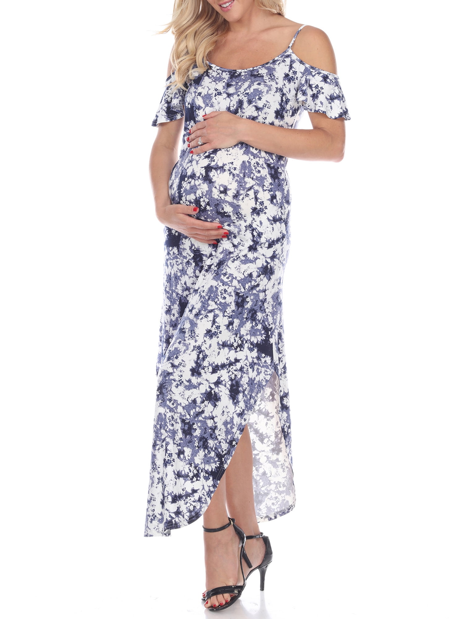 White Mark Women's Maternity Tie-Dye Cold Shoulder Maxi Dress - Walmart.com