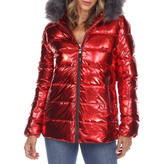White Mark Women's Metallic Hooded Puffer Coat