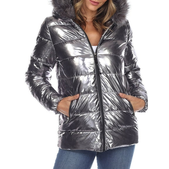 White Mark Women's Metallic Hooded Puffer Coat
