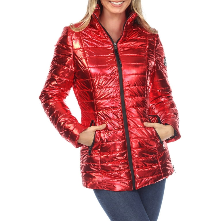 Ladies metallic puffer clearance jacket