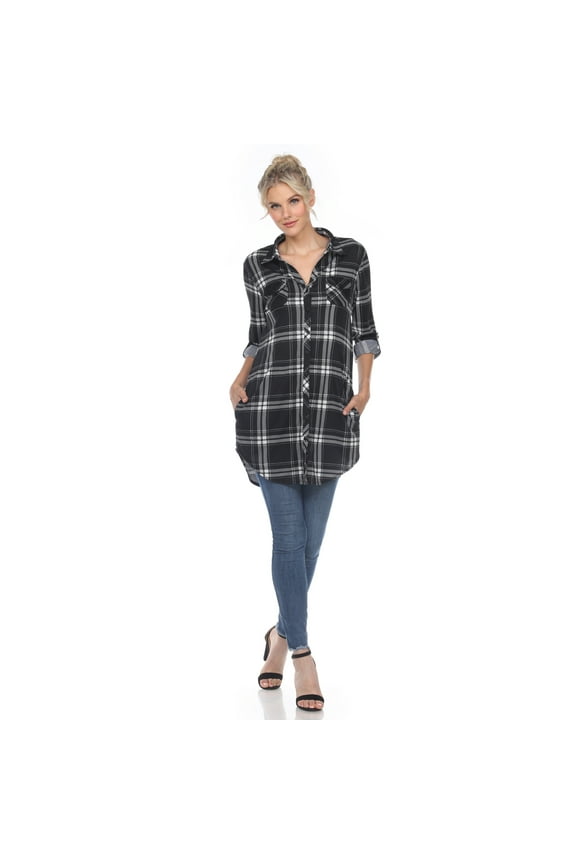 Women's Missy and Plus Size Plaid Printed Light-Weight Tunic Top