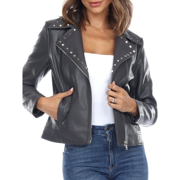 White Mark Women's PU Faux Leather Studded Jacket